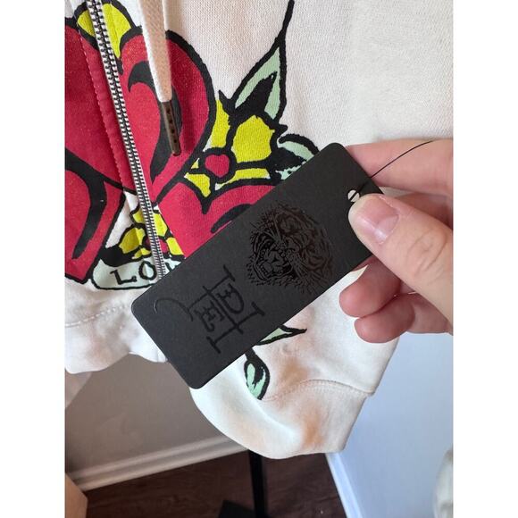 Ed Hardy 3 Hearts Cropped Hoodie NWT Medium - Picture 2 of 4